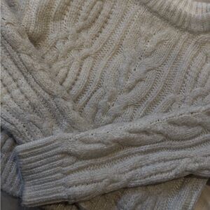 DKNY Cream Chunky Knit Sweater with Metallic Thread